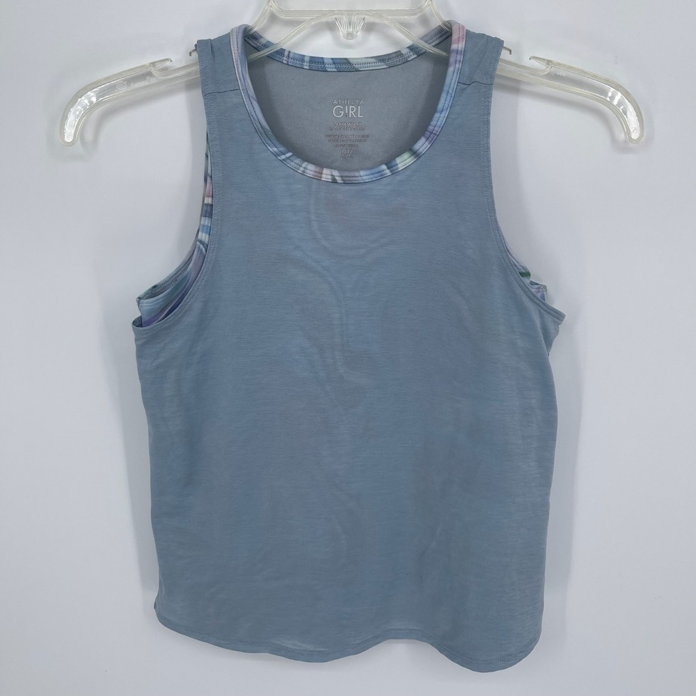 Athleta‎ Girl's Blue Layered Open Back Camisole Tandem 2-in-1 Tank Top Size L 12